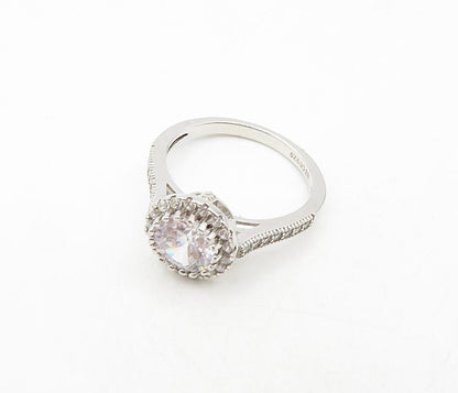IBB 925 Silver  Sparkling Cubic Zirconia Solitaire Accent Ring Sz 7  RG8946