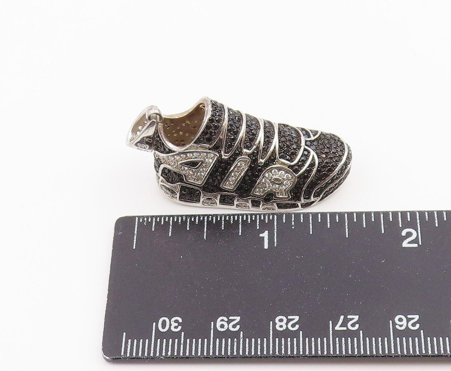 925 Sterling Silver Vintage Pendant Black & White CZ Nike Air Sneakers  PT26483