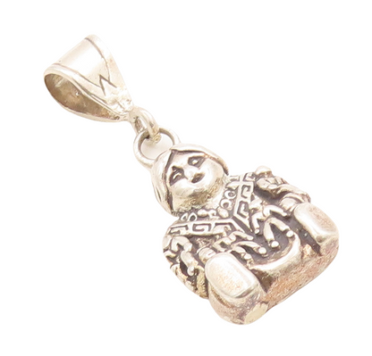 925 Sterling Silver Vintage Pendant Puffed Large Man Small Human Carved  PT23834