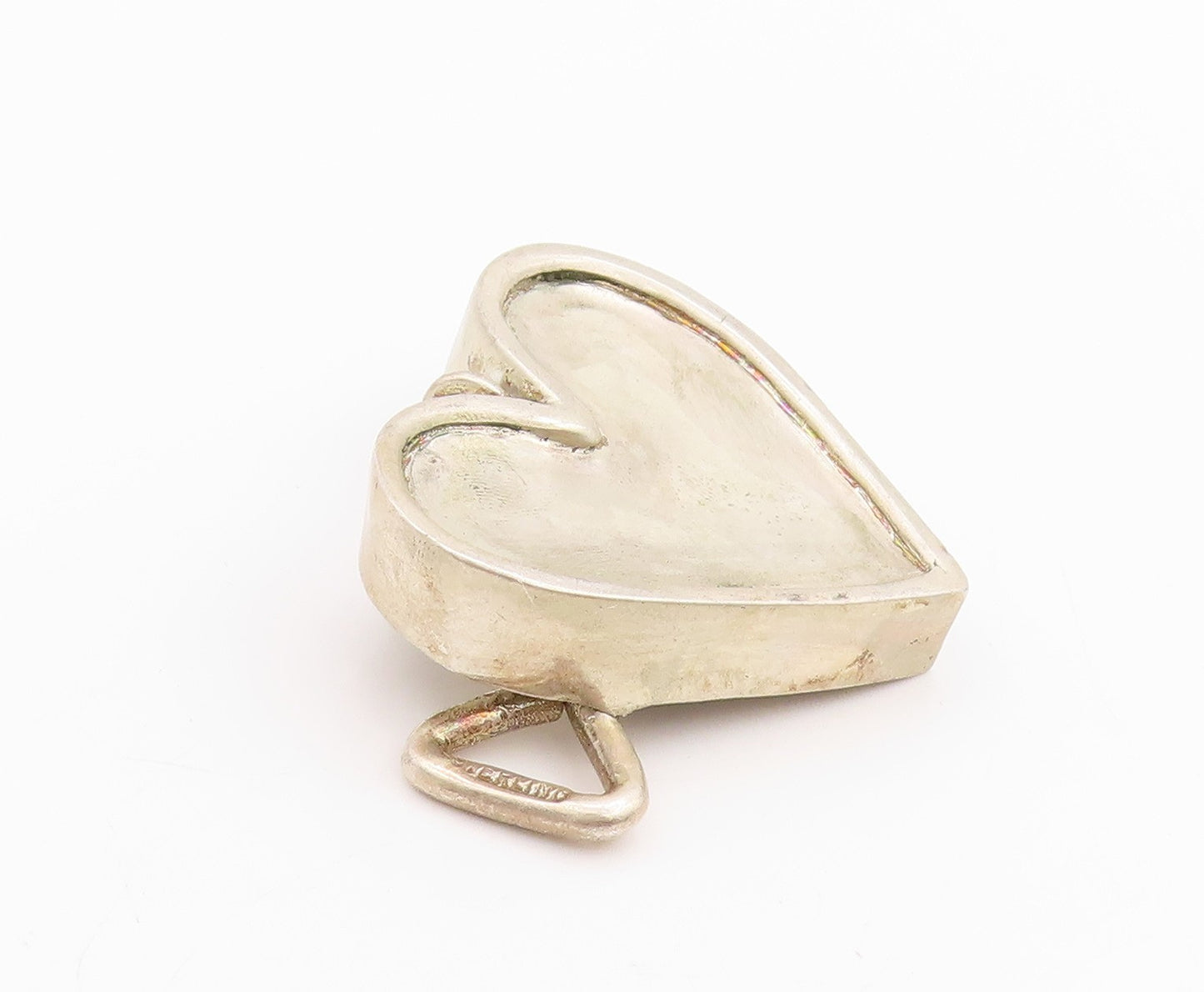 925 Sterling Silver Vintage Pendant Brutalist Open Love Heart Can  PT24725