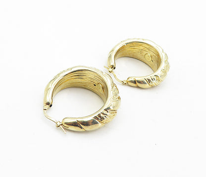925 Sterling Silver  Shiny Gold Plated Hollow Textured Hoop Earrings  EG4160