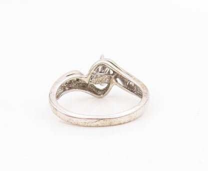 925 Sterling Silver Vintage Ring Genuine Diamonds Bypass Band  Sz 5.5  RG34318