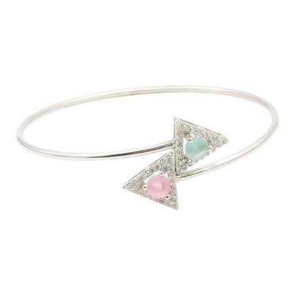 925 Silver  Vintage Dainty Tourmaline & Topaz Triangle Bypass Bracelet  BT9773