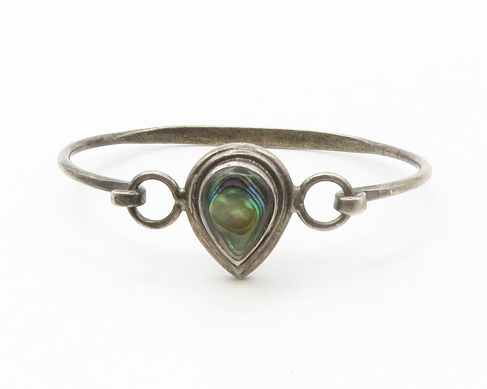 925 Sterling Silver  Vintage Abalone Pear Shape Book Bangle Bracelet  BT5403