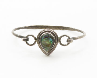 925 Sterling Silver  Vintage Abalone Pear Shape Book Bangle Bracelet  BT5403