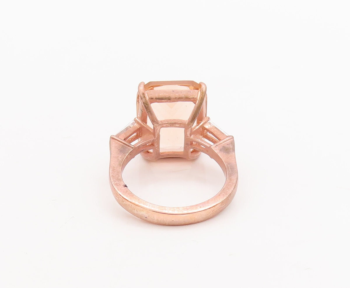 925 Sterling Silver Vintage Ring Rose Gold Plated Morganite & CZ Sz 6 RG29635