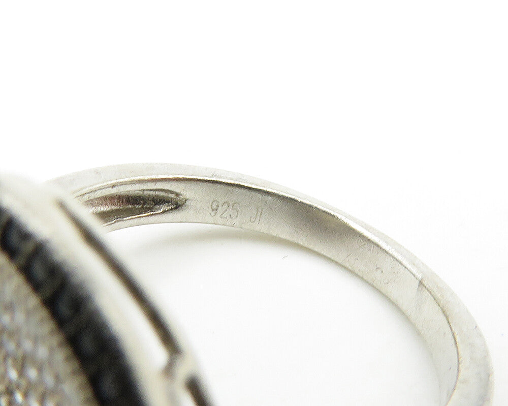 925 Sterling Silver  Cubic Zirconia & Hematite Cocktail Ring Sz 6  RG17788