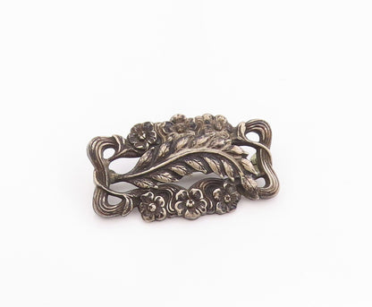 925 Sterling Silver Vintage Brooch Antique Etched Floral Botanical Pin  BP11826