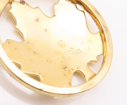 925 Sterling Silver Vintage Pendant Gold Plated Framed Cutout Maple Leaf PT22698