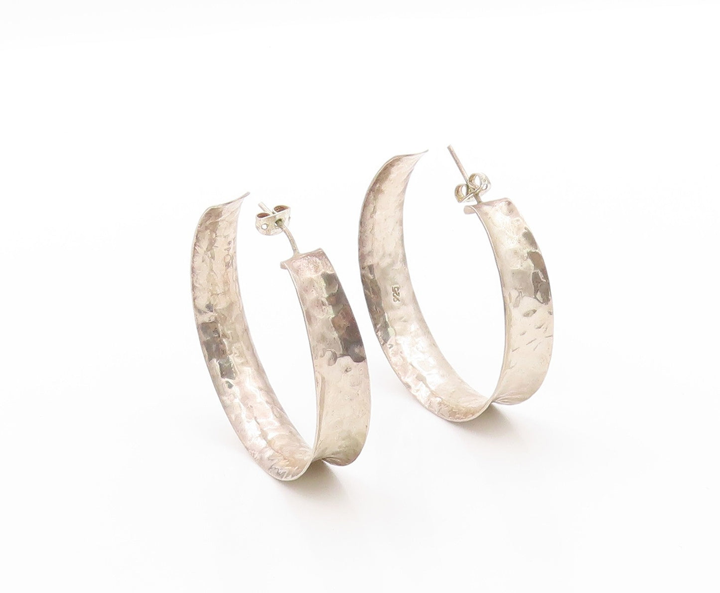 925 Sterling Silver Vintage Earrings Minimalist Large Open Hoops  EG13561