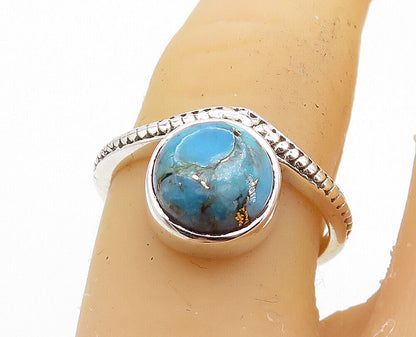 925 Sterling Silver  Cabochon Cut Turquoise Shiny Band Ring Sz 6.5  RG7800