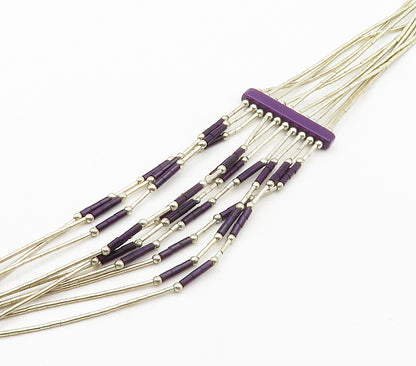 SOUTHWESTERN 925 Silver Vintage Sugilite Liquid Silver Chain Necklace NE2607