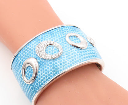 925 Sterling Silver Vintage Bracelet Enameled CZ Inlay Ovals Cuff BT10909