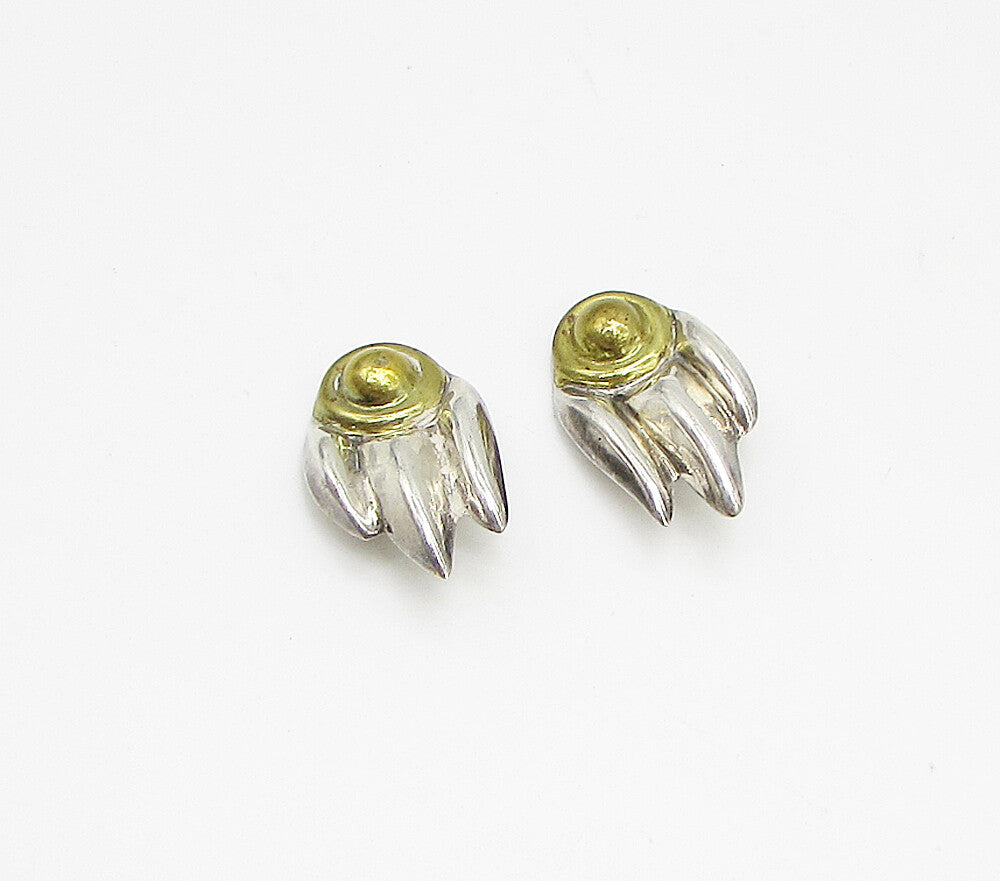 MEXICO 925 Sterling Silver Vintage 2 Tone Paw Print Clip On Earrings EG1913