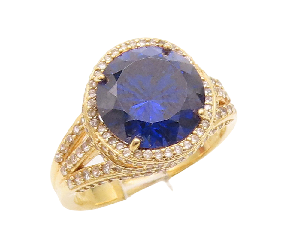 925 Sterling Silver Vintage Ring Gold Plated Two Tone Sapphire  Sz 11.5  RG28829
