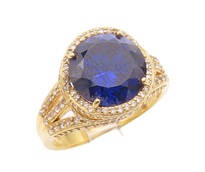 925 Sterling Silver Vintage Ring Gold Plated Two Tone Sapphire  Sz 11.5  RG28829