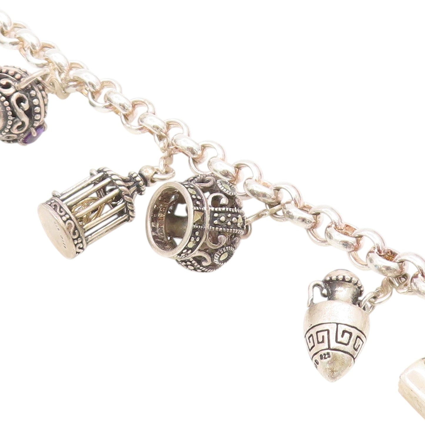 925 Sterling Silver Vintage Bracelet Multi Gemstone Storyteller Charms  BT11757