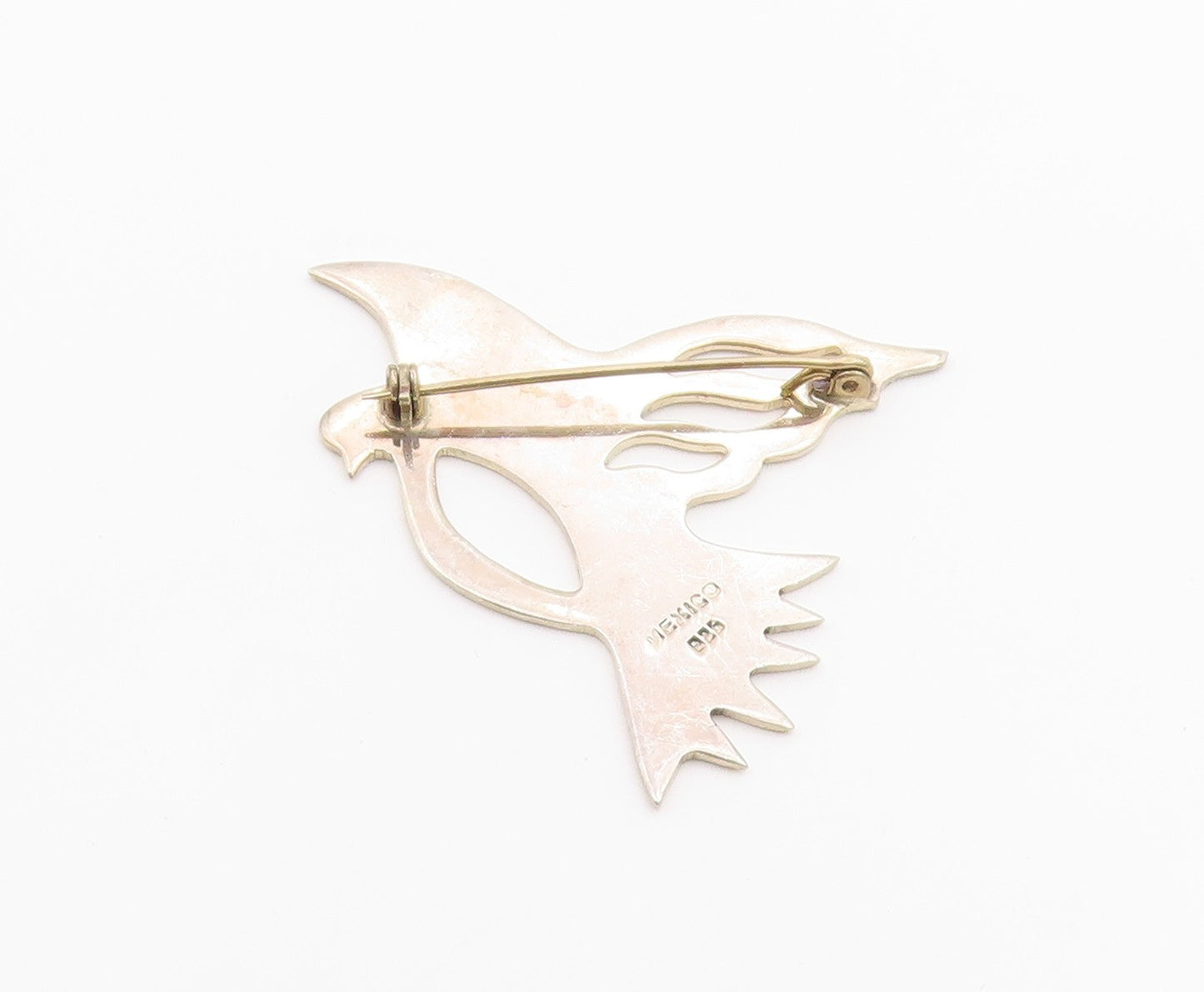 MEXICO 925 Sterling Silver  Vintage Shiny Flying Bird Motif Brooch Pin  BP4629