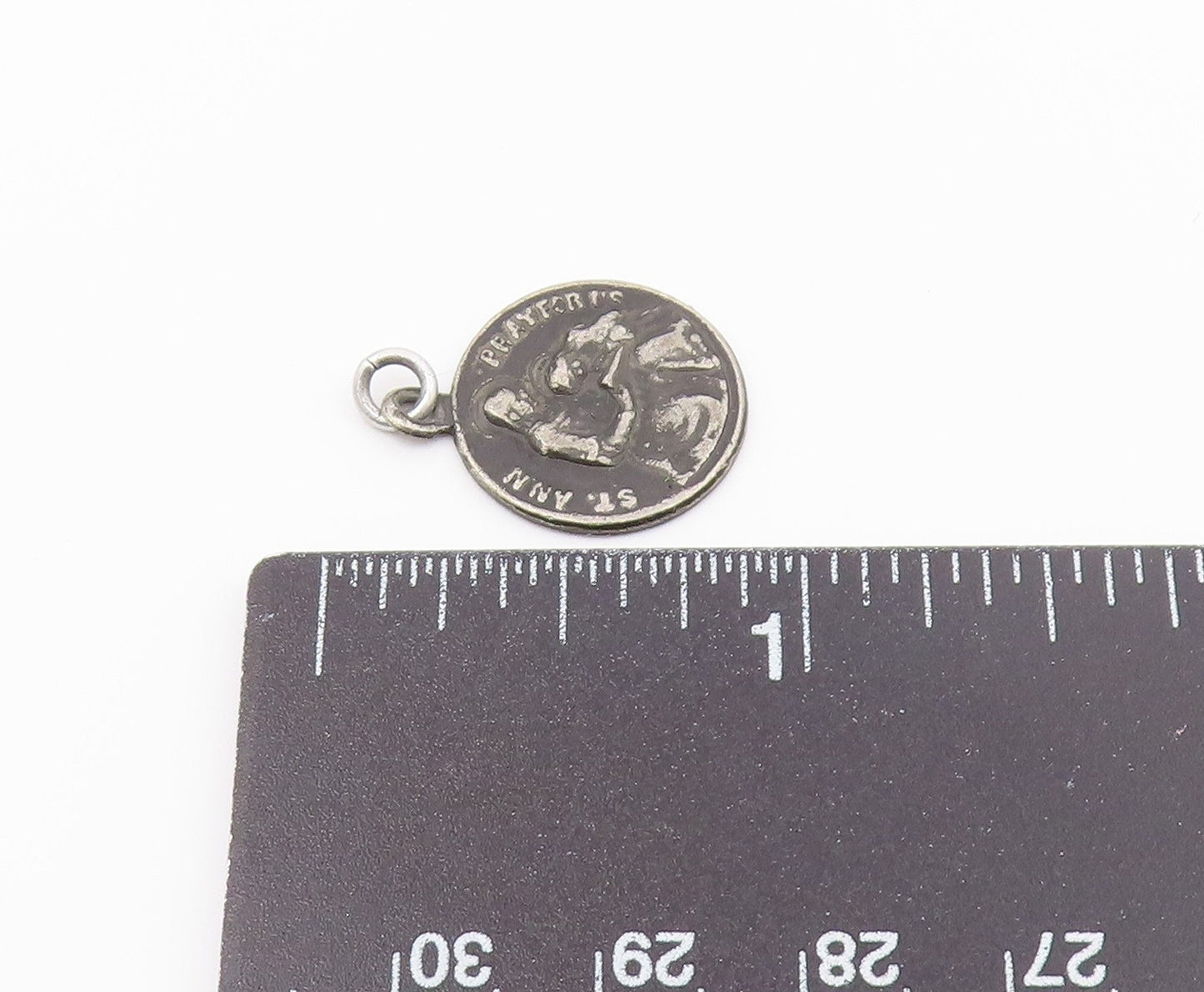 925 Sterling Silver  Vintage Antique Oxidized St. Ann Prayer Pendant  PT19170