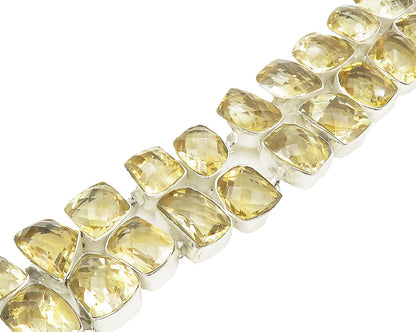 925 Sterling Silver  Shiny Faceted Citrine Cluster Chain Bracelet  BT7490