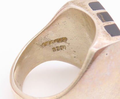 925 Sterling Silver Vintage Ring MEXICO Tiger's Eye & Onyx Inlay Sz 9.5 RG36518