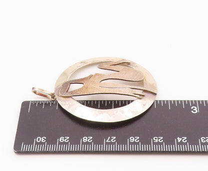 925 Sterling Silver  Vintage Shiny Etched Sitting Woman Pendant  PT19803