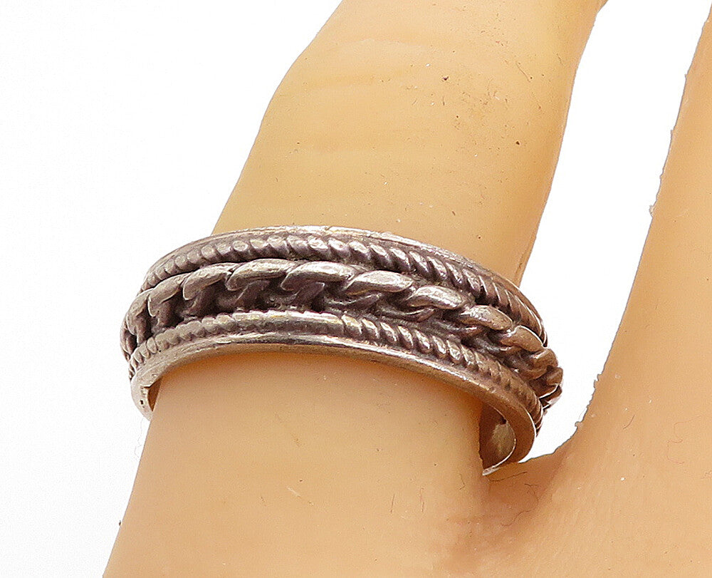 925 Sterling Silver  Vintage Dark Tone Rope Twist Band Ring Sz 9.5  RG5109