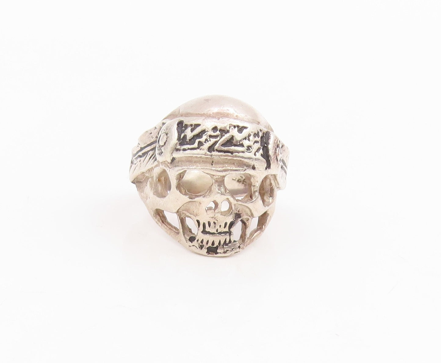 925 Sterling Silver Vintage Ring Intricate Gothic Skull Design  Sz 9  RG34950