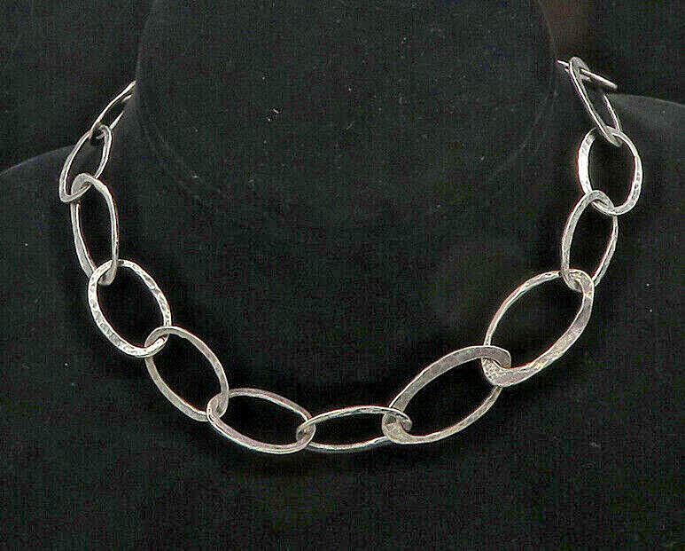 SILPADA 925 Silver  Vintage Dark Tone Hammered Oval Chain Necklace  NE2842