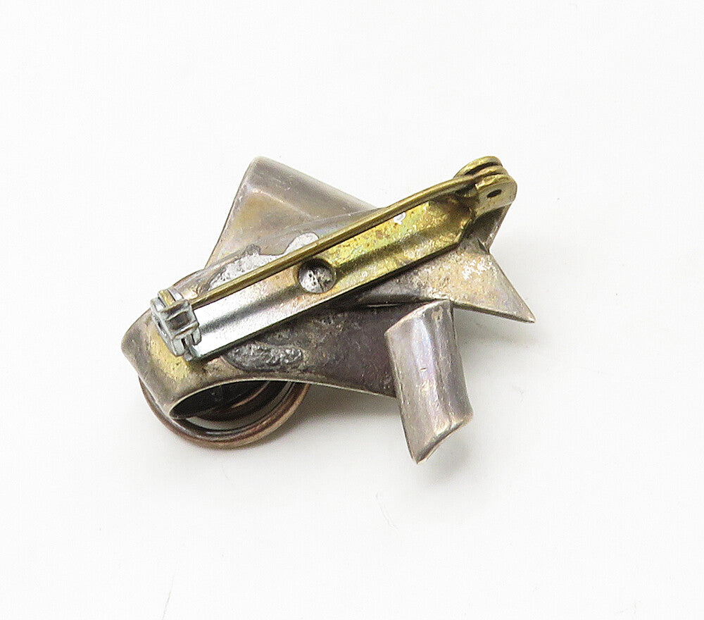 925 Sterling Silver  Vintage Swirl Detail Ribbon Motif Brooch Pin  BP6557