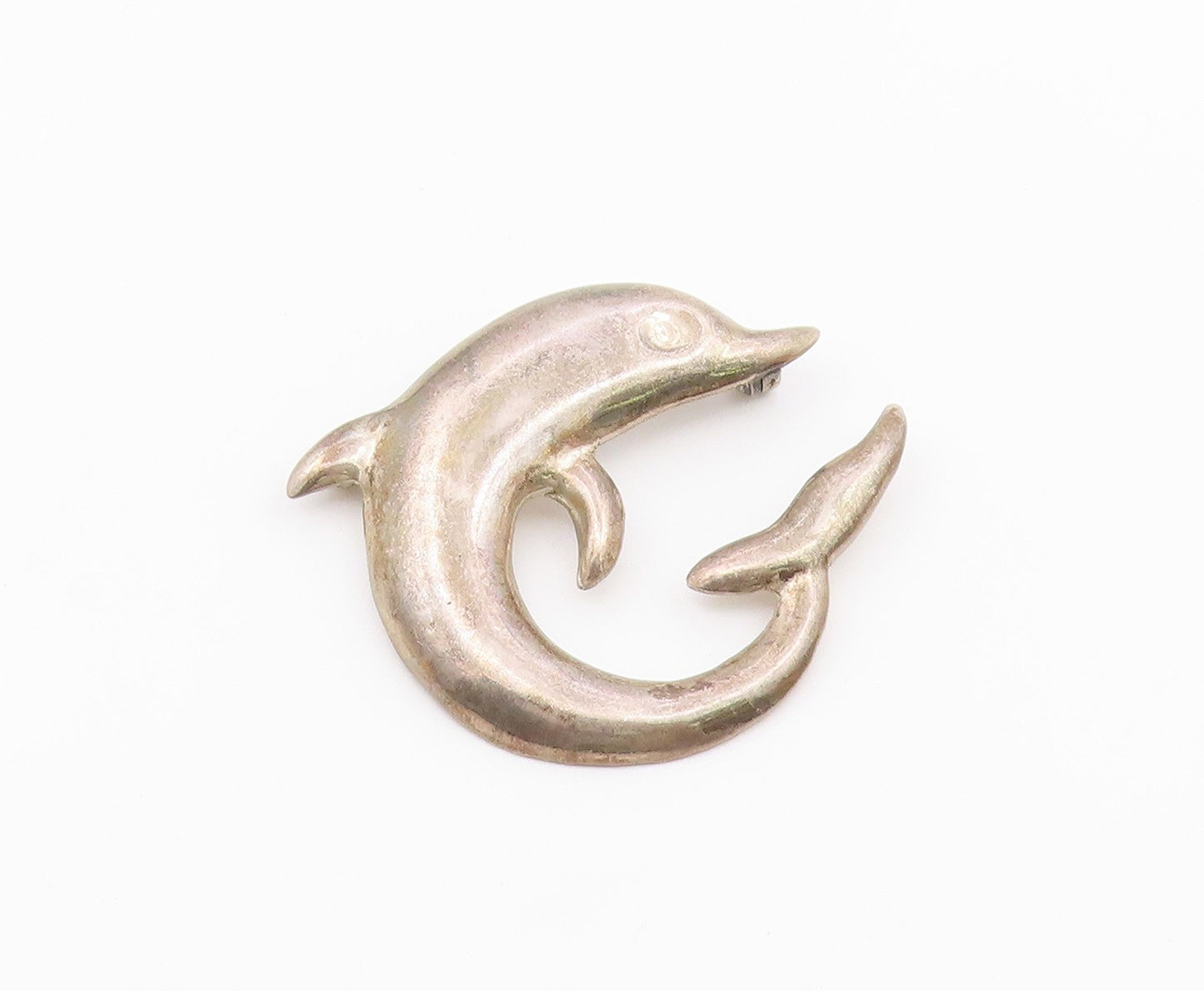 925 Sterling Silver  Vintage Dark Tone Smooth Dolphin Motif Brooch Pin  BP3919