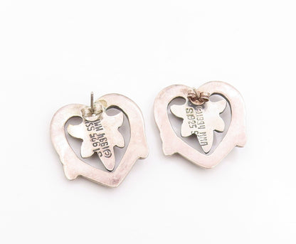 925 Sterling Silver Vintage Earrings MMA Dark Tone Floral Heart Studs  EG13668