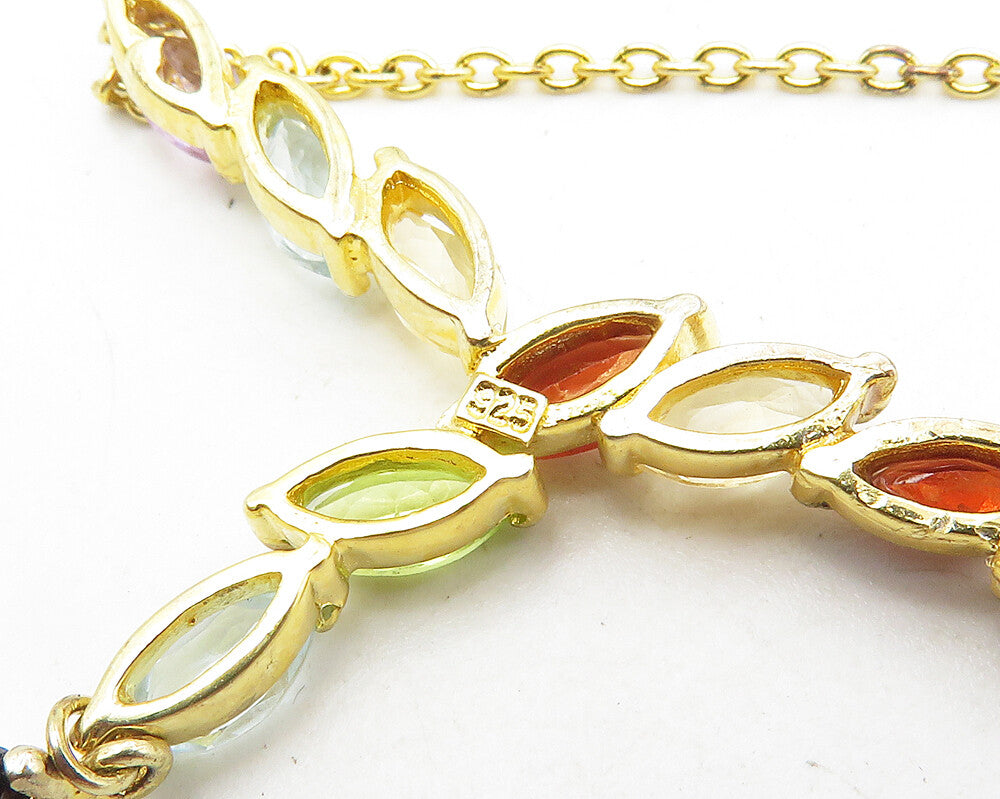 925 Sterling Silver Garnet & Multi Stone Gold Plated Chain Necklace NE1947