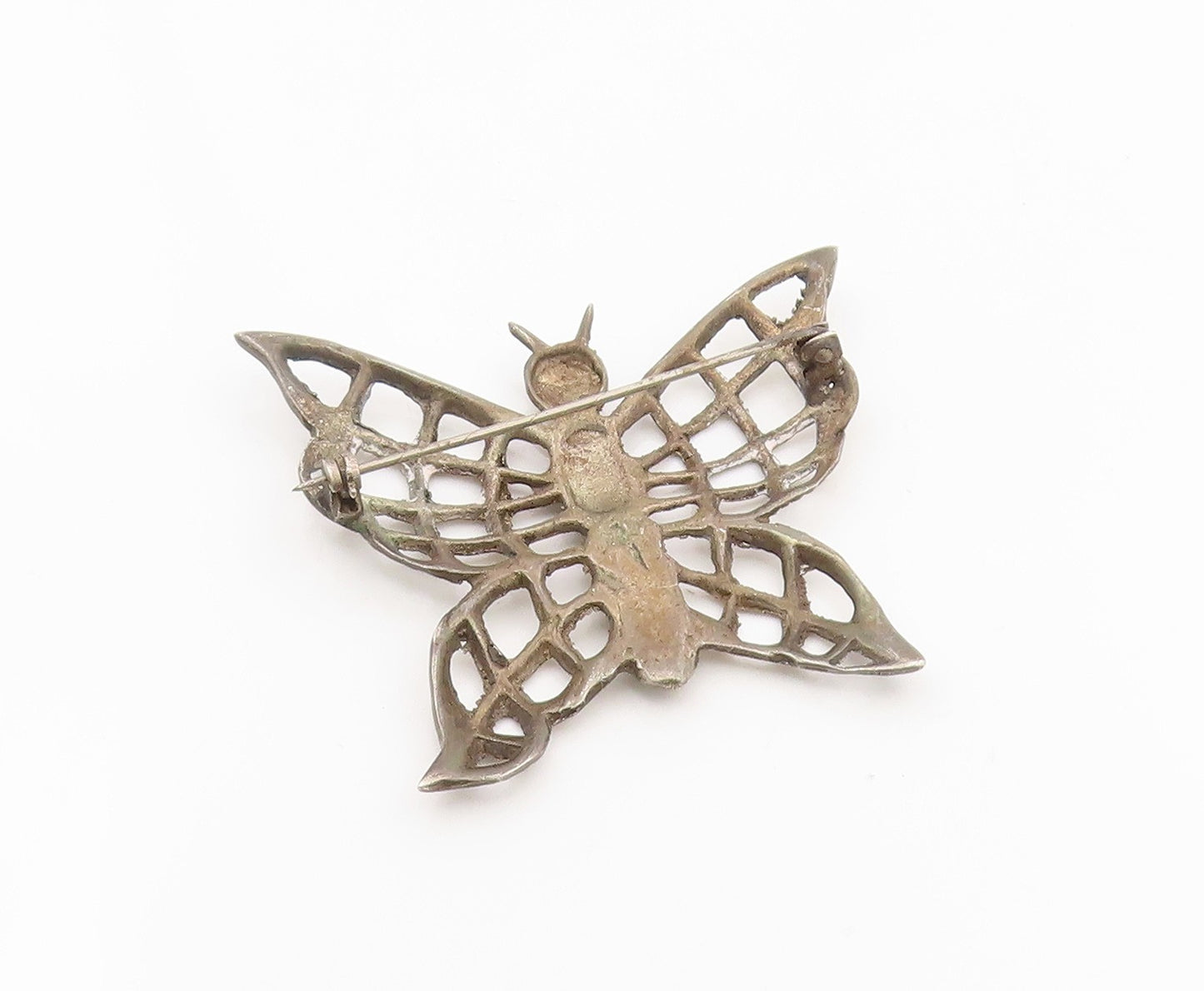925 Sterling Silver Vintage Brooch Etched Openwork Butterfly Design Pin  BP12109