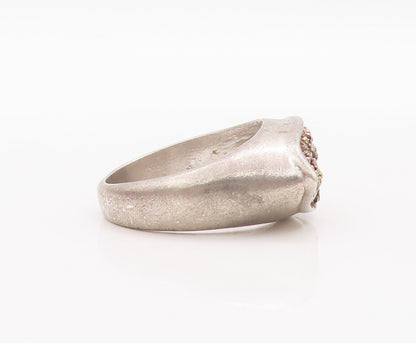 925 Sterling Silver Vintage Ring Solid Leaf Carved Inlay CZ  Sz 7  RG28363