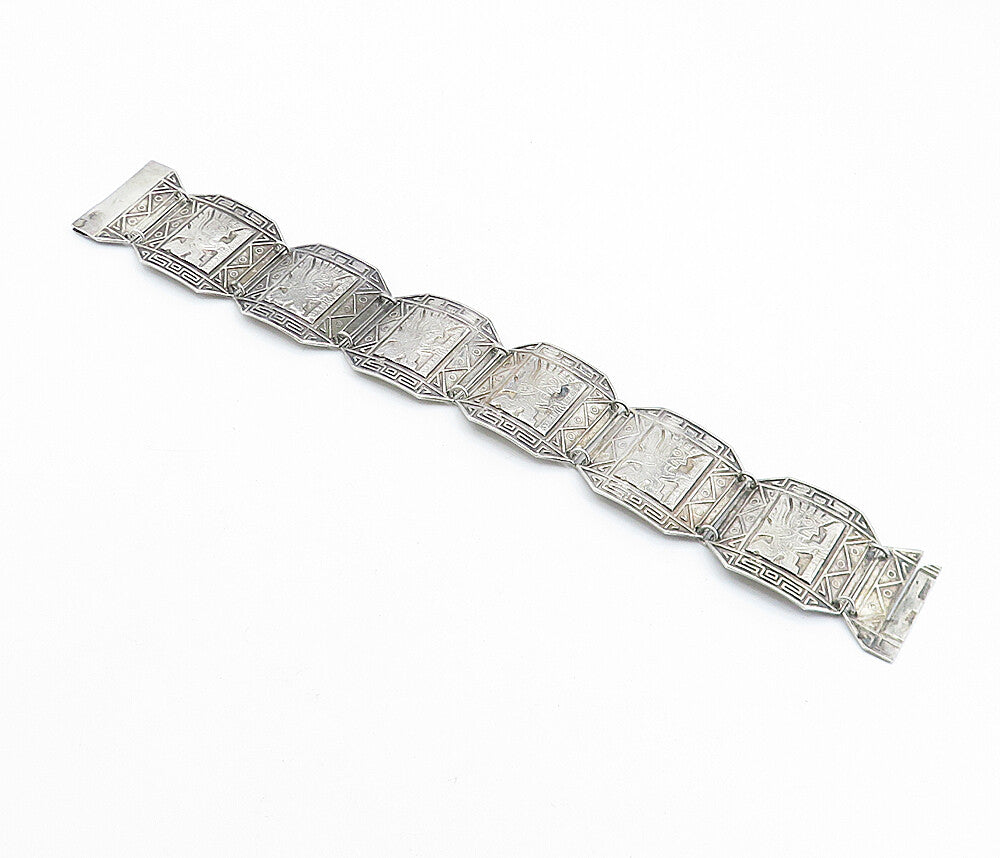 PERU 925 Sterling Silver  Vintage Traditional Pattern Chain Bracelet  BT1825
