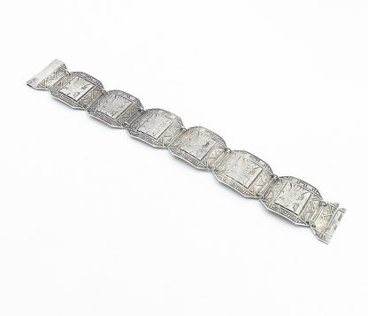 PERU 925 Sterling Silver  Vintage Traditional Pattern Chain Bracelet  BT1825