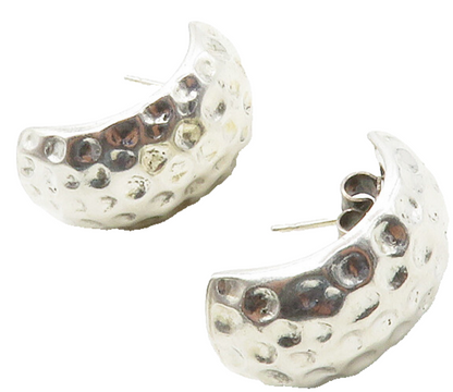 MEXICO 925 Sterling Silver  Vintage Shiny Hammered Curved Drop Earrings EG6815