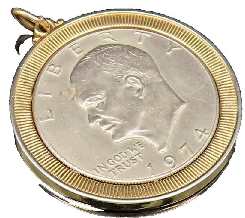 925 Silver  Vintage Linear Textured Edge U.S One Dollar Coin Pendant  PT21703