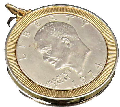 925 Silver  Vintage Linear Textured Edge U.S One Dollar Coin Pendant  PT21703