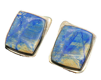925 Sterling Silver  Vintage Blue Enamel Art Square Drop Earrings  EG9847