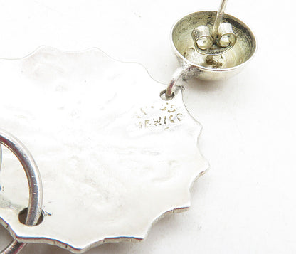 MEXICO 925 Silver  Vintage Shiny Floral Etched Design Dangle Earrings  EG4676