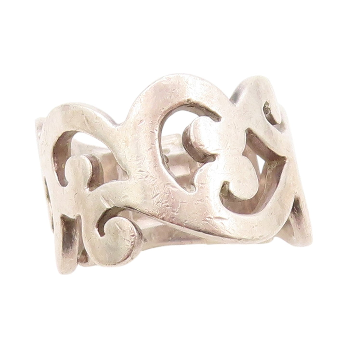 925 Sterling Silver Vintage Ring Broad Swirly Design Cutout Band Sz 8  RG32602