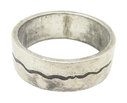 925 Sterling Silver  Vintage Love Heart Scribble Smooth Band Ring Sz 8 RG10712