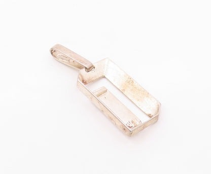 925 Sterling Silver  Vintage Open 3D Rectangle & Tiger's Eye Pendant  PT21816