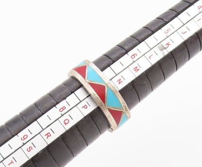 925 Sterling Silver Vintage Ring Triangle Larimar & Gemstone Inlay Sz 7  RG33185