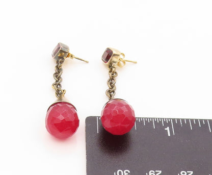 925 Sterling Silver Vintage Earrings Gold Plated Dangling Ruby & Garnet  EG13404