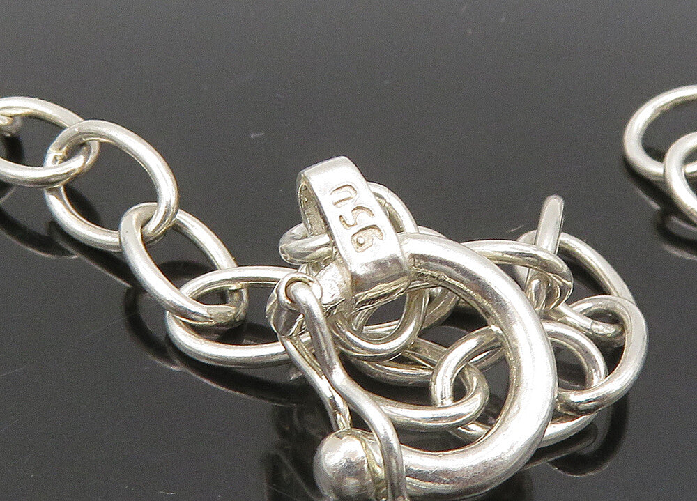 925 Sterling Silver  Vintage Shiny Open Oval Link Chain Necklace  NE3731