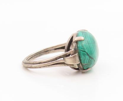 925 Sterling Silver Vintage Ring Modernist Cabochon Malachite Band Sz 8 RG35847