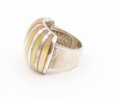 925 Sterling Silver Vintage Ring Mother Of Pearl Inlay Dome Band Sz 4.5 RG35115